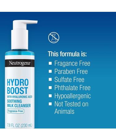 Neutrogena Hydro Boost Soothing Milk Facial Cleanser 7.8 Fl. Oz - Hyaluronic Acid Hydrating Face Wash for Soft, Soothed Skin - Hypoallergenic & Fragrance-Free - Buy Online on GoSupps.com
