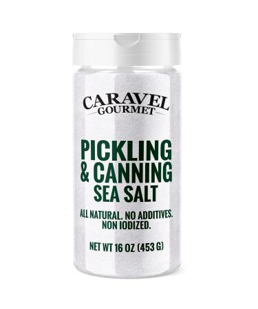 Caravel Gourmet Pickling & Canning Sea Salt - Fine Grain Salt for Home Curing - Non-Iodized, Gluten Free, No Additives, No Bleaching - Kosher Canning Kit Essential for Homemade Brine - (1lb Shaker) Pickling & Canning 1 Pou