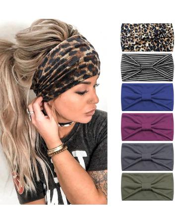 Kavya Headbands for Women's Hair UK Wide Soft Ladies Headband Boho Print Leopard Bandanas Knot Adult Scarfs Hairbands Elastic Fashion Yoga Hair Bands Hair Accessories (6 Pcs)-F Multi-colored-5