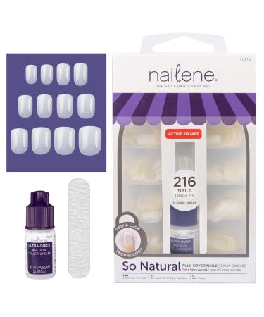 Nailene So Natural Artificial Nails, Undecorated  Fake Nail Kit with 216 Nails (12 Sizes) and Nail Glue Included  Designed for Comfort & Natural Look  False Nails with up to 7 Days of Wear