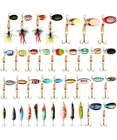 100 Pcs Fishing Lures Spinner Baits Metal Trout Lures Fishing Spinners and Spinnerbaits Fish Metal Spinner Baits Kit with 4 Pcs Tackle Box for Salmon Bass Walleye Crappie