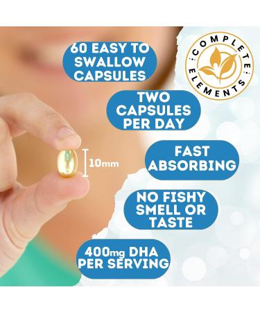 Vegan Omega-3 Algae Oil Capsules - Sustainable Alternative to Fish Oil | 60 High Strength Capsules with 400mg DHA & Vitamin E | Vegetarian Essential Fatty Acids from UK Small Family Company - Buy Online on GoSupps.com