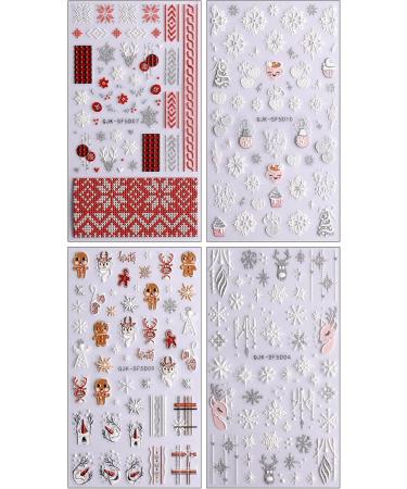 JMEOWIO 3D Embossed Christmas Glitter Nail Art Stickers Decals Self-Adhesive 5D Snowflake Xmas Winter Holiday Silver Red Nail Supplies Nail Art Design Decoration Accessories 4 Sheets - Buy Online on GoSupps.com