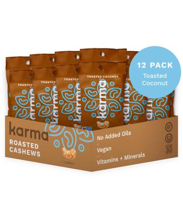 Toasted Coconut Cashews by Karma Nuts, Whole, Sweet, Roasted, Vegan, Gluten Free, Low Net Carb, Natural, Everyday Nut Snack, 1.5 Ounce (12 Snack Packs) Toasted Coconut 1.5 Ounce (Pack of 12)