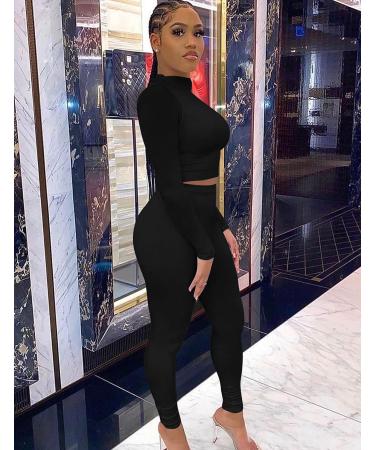 Kaximil Women's Workout Tracksuit Set - Long Sleeve Crop Top & High Waist Legging Pants - X-Large Black - Buy Online on GoSupps.com