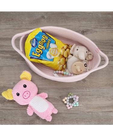 Small Oval Cotton Rope Woven Basket with Handle - Light Pink Nursery Storage Organizer for Baby Supplies, Toys, and Easter Gifts - Buy Online on GoSupps.com