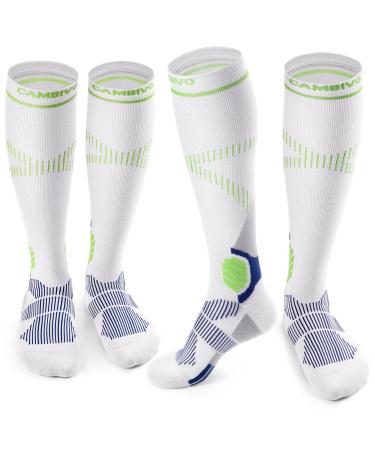 Cambivo compression stockings women men 2 pair support stockings 15-20 mmHg padded compression socks compression socks breathable throbosis socks for sports trip flight swelling everyday life xxl white