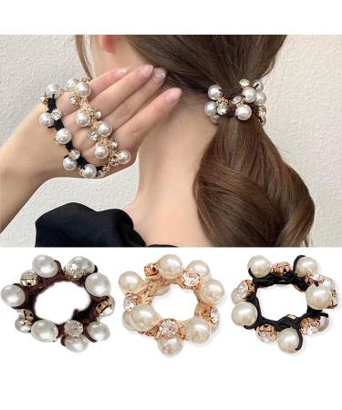 Rhinestone and Pearl Hair Ties for Women and Girls  Elastic Hair Scrunchies  Stretchy Hair Bands for Ponytail  Bun  3pcs Rhinestone Pearl