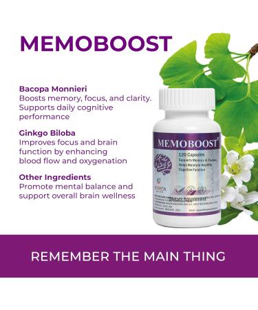 MEMOBOOST Memory Supplement - Natural Brain & Clarity 120 Capsules jar 120 - Buy Online on GoSupps.com