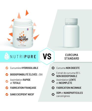 Nutripure | Active Curcumin 100% pure Cavacurmin | Vegan | Antioxidant & natural anti-inflammatory | Water-soluble: 39X bioavailability without harmful additives | 90 capsules | 1 Month | Made in - Buy Online on GoSupps.com
