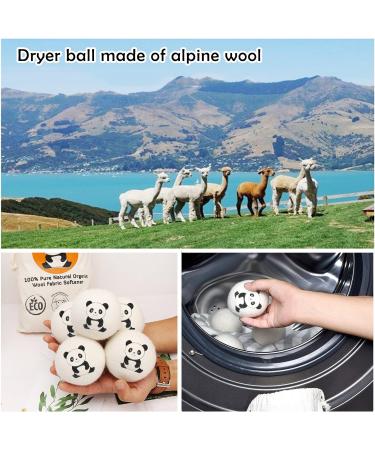 Laundry Wool Dryer Balls Natural Downy Laundry Fabric Softener Beads Reusable for Dryer 6 Pack XL Baby Safe with Lucky Panda Save Drying Time - Buy Online on GoSupps.com