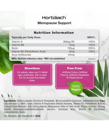 Menopause Support Tablets for Women | 180 Vegan SOYA Isoflavones & Vitamin B6 Tablets by Horbaach - Buy Online on GoSupps.com
