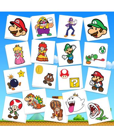 Mario Party Supply Temporary Tattoos | Pack of 34 | MADE IN THE USA | Skin Safe | Party Supplies & Favors | Removable