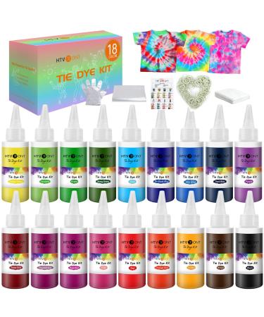 HTVRONT Tie Dye Kit for Kids and Adults - 18 Colors 80ML Pre-Filled Bottles Permanent Non-Toxic Tye Dye Kits for Clothing T-Shirt Fabric Textile Craft Party Handmade Project(Just Add Water)