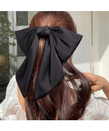 Black Satin Large Hair Bow Barrette | Oversized Ribbon Clip for Women - Vintage 90's Hair Accessory - Buy Online on GoSupps.com