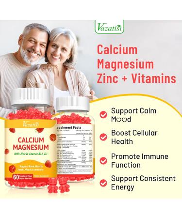 Calcium Gummies with Magnesium, Zinc, Vitamin D3 & B12, Calcium Supplements for Women Men, Support Bone, Muscle and Immunity, 60 Vegan Raspberry Flavor Gummies Raspberry 60 Count (Pack of 1) - Buy Online on GoSupps.com