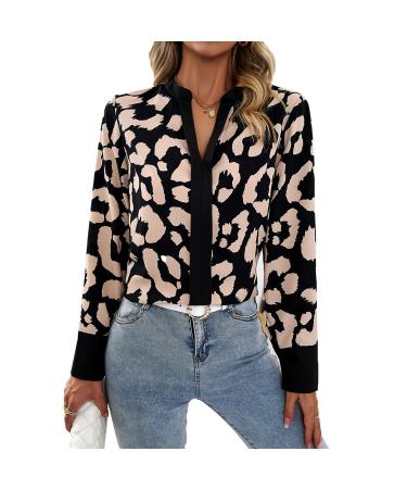 Trisar Women's V-Neck Top Loose Fit Casual Cozy Fashion Long Sleeve Casual Blouse Black S