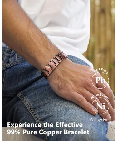 Jeracol Lymphatic Drainage Copper Bracelet for Men - 99% Pure Copper Magnetic Wristband with 4 Element Magnets | Adjustable Brazaletes with Sizing Tool | B-copper2 - Buy Online on GoSupps.com