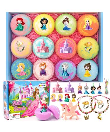 Bath Bombs for Kids with Surprise Inside Princess Toys Natural Bath Bombs Handmade Spa Organic Bubble Bath Bomb Bath Fizzy with Jewelry Set Girls Birthday Christmas Gift
