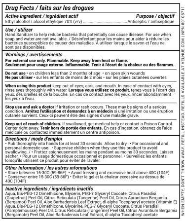 VELNUE Foaming Hand Sanitizer Refill Supply | Made in Canada with Moisturizing Aloe 70% Ethyl Alcohol Vitamin E and Essential Oils | 1L Citrus Smile - Single Bottle Citrus Smile Single Bottle - Buy Online on GoSupps.com