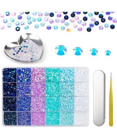 28800pcs Flatback Rhinestones Kit for Tumblers - 4 Sizes Jelly Pueple Dark Blue White AB Crystals Rhinestones for Craft Nails Art Bling Cup, Mulit Color Gems for Rhinestone Makeup Clothes Jewelry Blue 05