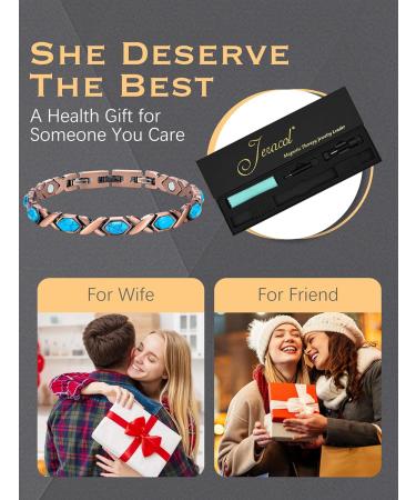 Jeracol Lymphatic Drainage Copper Magnetic Bracelet for Women - Adjustable Length with Sizing Tool - Blue Hexagon Stone - Gift Box Included - Buy Online on GoSupps.com