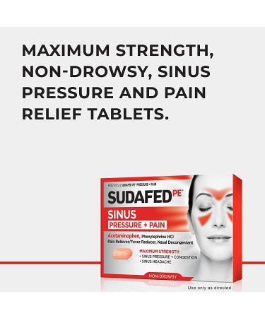 Sudafed PE Sinus Pressure + Pain Relief Maximum Strength Non-Drowsy Decongestant - 24 Count Pack - Buy Online on GoSupps.com