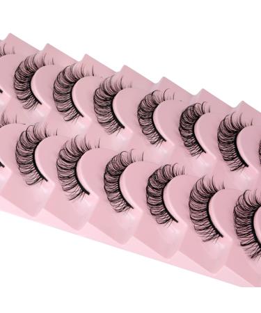 Ruairie False Eyelashes Natural Russian Strip Lashes D Curl 12MM Short Fluffy Faux Mink Lashes That Look Like Extensions Curly Fake Eyelashes 10 Pairs