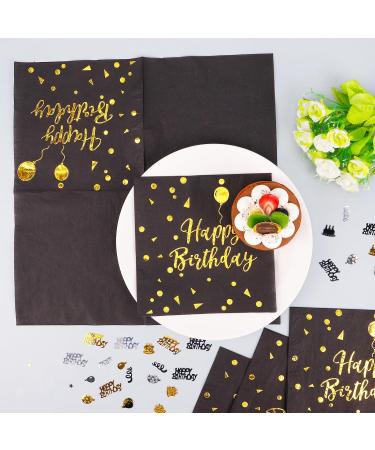 Altcompluser 60 Black Gold Birthday Napkins | 33x33cm Happy Birthday with Confetti - Perfect Party Decoration | International Shipping Available - Buy Online on GoSupps.com