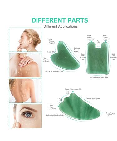 Gua Sha Massage Tools Set - Aventurine Natural Stone Guasha Board for Face and Body - Facial Massager for SPA and Trigger Point Treatment - Pack of 3 Green - Buy Online on GoSupps.com
