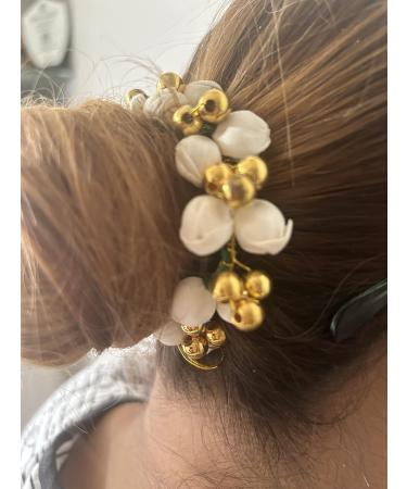 ARTIFICIAL SCENTED FLORAL GAJRA with GOLDEN BEADS BY BANA CREATION LARGE SIZE FOR JUDA HAIR STYLE - Buy Online on GoSupps.com