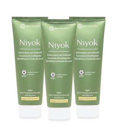 Niyok toothpaste made of organic coconut oil "peppermint and lemon" (3 x 75ml) Natural toothpaste for white teeth intensive care & freshness protects the gums without fluoride & vegan