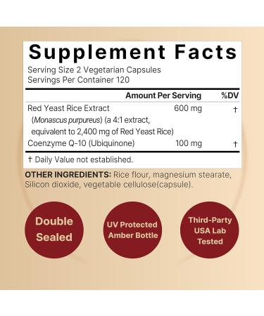 Red Yeast Rice 2,400mg with CoQ10 240 Veggie Capsules (1,200mg Per Capsule) | Advanced Heart Health Herbal Supplement Antioxidant Support for Energy & Heart Health Non-GMO - Buy Online on GoSupps.com