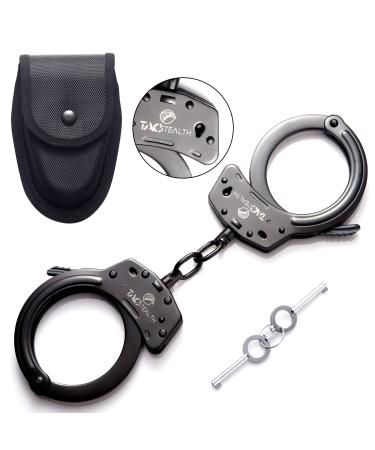 TacStealth Steel Handcuffs with Two Keys & Handcuffs Case | Heavy Duty Black Steal Professional Grade | Bend/Break Free Secure Handcuffs
