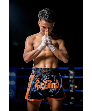 Paosing Muay Thai Logo Shorts - Blue/Orange (Medium-Large) | Official Muay Thai Apparel - Buy Online on GoSupps.com