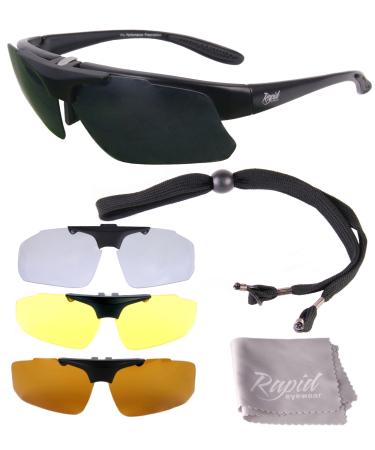 Rapid Eyewear RX polarized sports glasses with optic adapter and changing glasses X4.Glasses for cycling skiing shooting running etc. Optical sunglasses for men and women