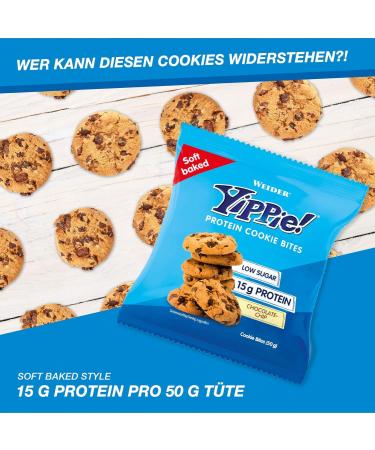 Weider Yippie Cookie Bites - Chocolate Chip Protein Cookies | 15g Protein Fitness Snack | 6 Pack - Buy Internationally - Buy Online on GoSupps.com