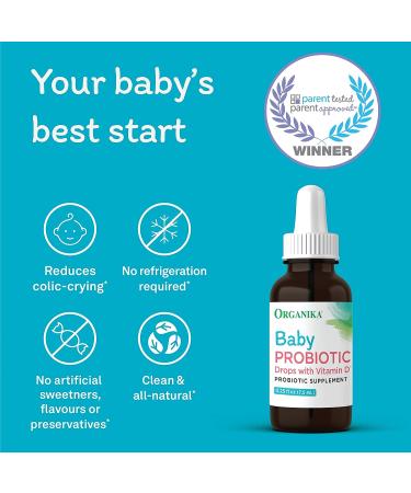 Organika Baby Probiotic Drops with Vitamin D | Soothe Colic, Reduce Fussing, Aid in Growth & Development | 7.5 ml - Buy Online on GoSupps.com