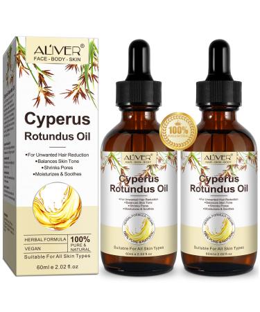 Cyperus Rotundus Lot de 2 paquets d'huile d' pilation 100 % pure naturelle pour le corps et le visage pour femme r duit la croissance des poils ind sirables apr s le rasage r tr cit les pores 60 ml (Lot de 2)