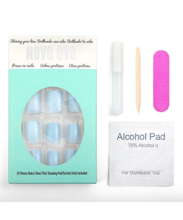 Novo Ovo Light Blue Press-On Nails | Short Angular Oval Fake Nails | Monochrome Artificial Fingernails | International Shipping Available - Buy Online on GoSupps.com