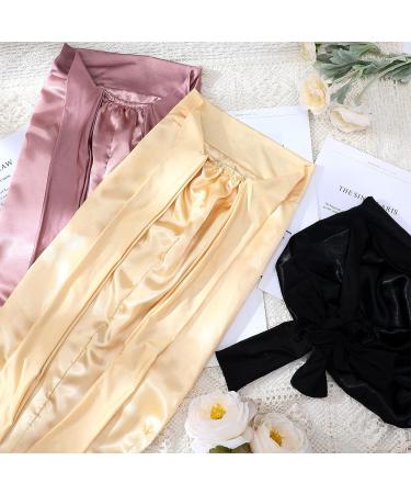 Leumoi 3 Pcs Long Satin Hair Bonnet Set | Soft Elastic Band | Silky Sleeping Cap for Braids & Curly Hair | Adjustable & Double Layer Design | Black, Champagne, Rose Gold - Buy Online on GoSupps.com