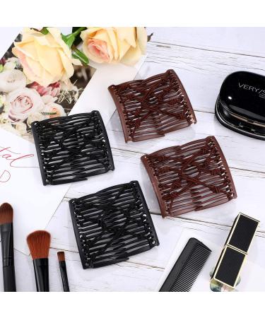 4-Piece Stretchy Double Comb Hair Clip Set - Adjustable Elastic Hair Pins for Women with Curly, Thick, Wavy Hair - No Crease Ponytail Accessories (Black/Coffee) - Buy Online on GoSupps.com