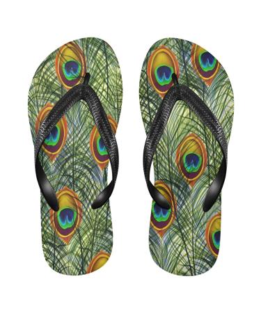 Mnsruu Peacock Feather Flip Flops Blue Green Home Hotel Spa Bedroom Travel XXL for Men Women XX-Large