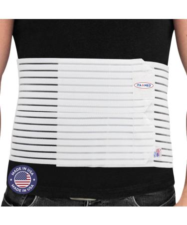 ITA-MED 8" Wide Breathable Abdominal Binder for Men Ideal Warp for Post Surgery Tummy Tuck and Hernia Body-Shaping Effect Made In USA (White Large) White Large