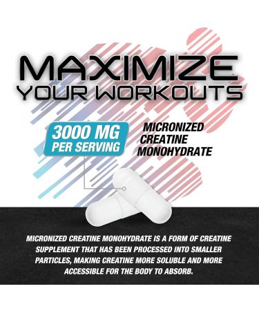 Creatine Monohydrate Capsules 3000mg - Micronized Creatine Nutritional Supplement - Lean Muscle Growth Workout Performance Energy & Endurance Support - 750mg per High Absorption Capsule - 120 Count 120 Count (Pack of 1) - Buy Online on GoSupps.com