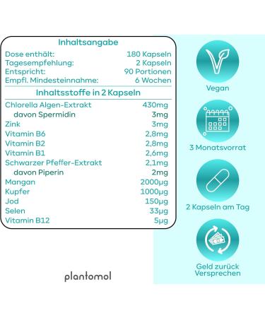 180 High-Dose Spermidine Capsules from Chlorella Algae - Natural Chlorophyll 3mg Spermidine Gluten-Free & Non-Wheat Germ Extract - Buy Online on GoSupps.com