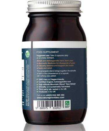Organic Ashwagandha & Shilajit Capsules - 1000mg Pure Ayurvedic Blend with Fulvic Acid for Stress Relief and Energy Boost - Vegan & GMO-Free - UK Made - Buy Online on GoSupps.com
