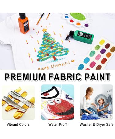 Shuttle Art Metallic Fabric Paint Set - 18 Colors (60ml/2oz) with Brush and Stencils | Permanent Soft Textile Paint for T-shirts, Shoes, Jeans, Bags & DIY Projects | Non-Toxic - Buy Online on GoSupps.com
