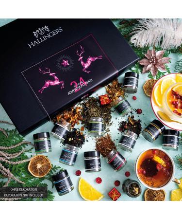 Hallingers Pink Elche Tea Advent Calendar | Handmade Vegan Gluten-Free | Perfect Mother's & Father's Day Gift | 24 Tea Set in Screw Glasses - Buy Online on GoSupps.com