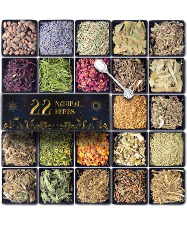 Dried Herbs Witchcraft Supplies, 22 Natural Witch Herbs for Spells with Magical Uses, Wiccan Supplies and Tools, Beginner Witchcraft Kit Magic Herbs kit Witch Stuff for Pagan, Wiccan Rituals, Voodoo 22 Packs